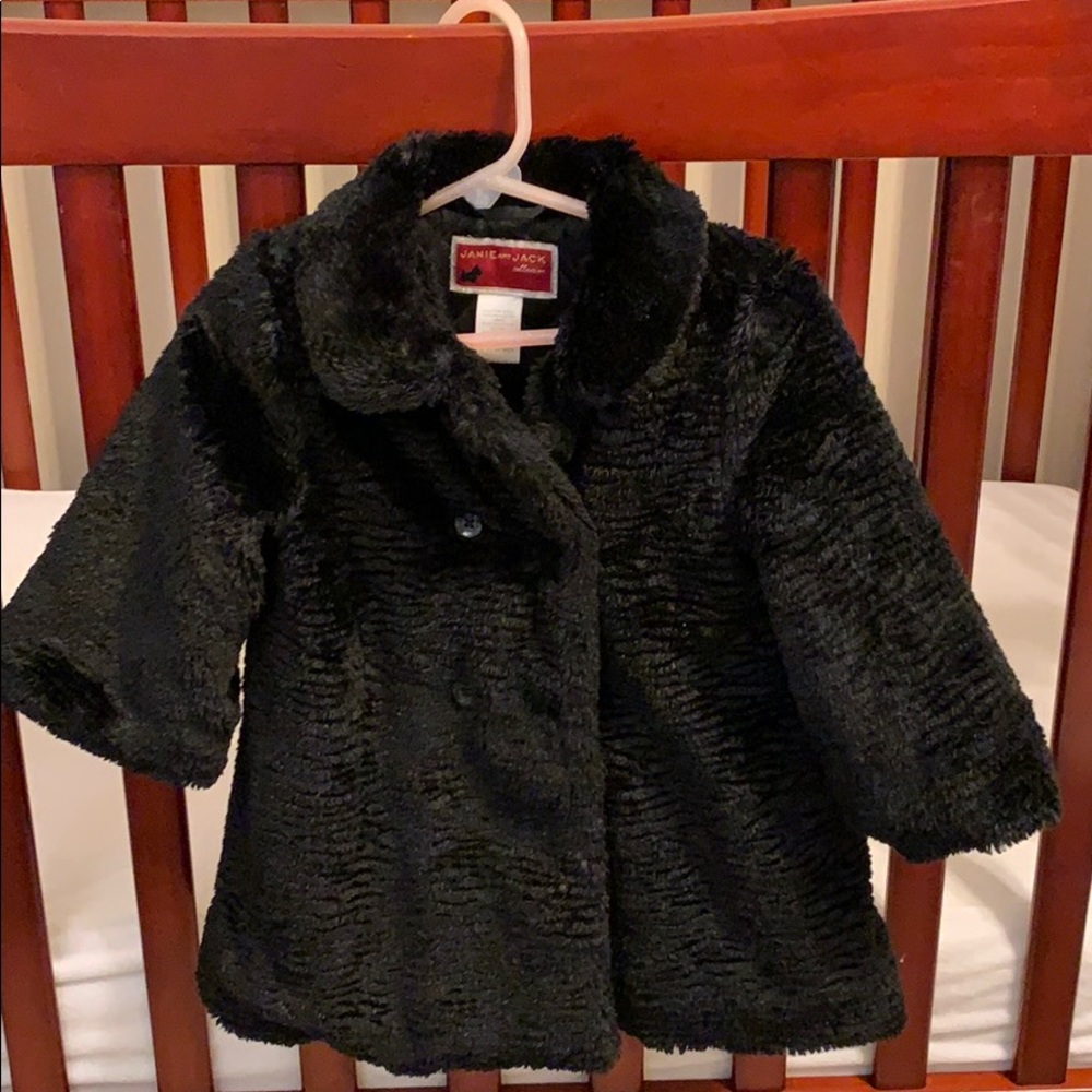 Janie and Jack Faux Fur Black Coat 12-24 months